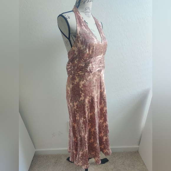 Ann Taylor LOFT 100% Silk semi-formal wedding guest pink halter maxi dress_10 - Picture 5 of 13
